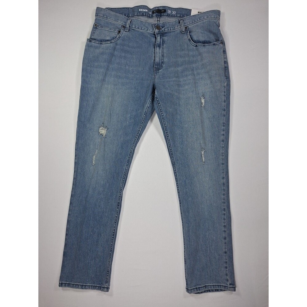 INC International Concepts Mens Skinny Ripped Jeans Light Wash 38X30 NWT Blue